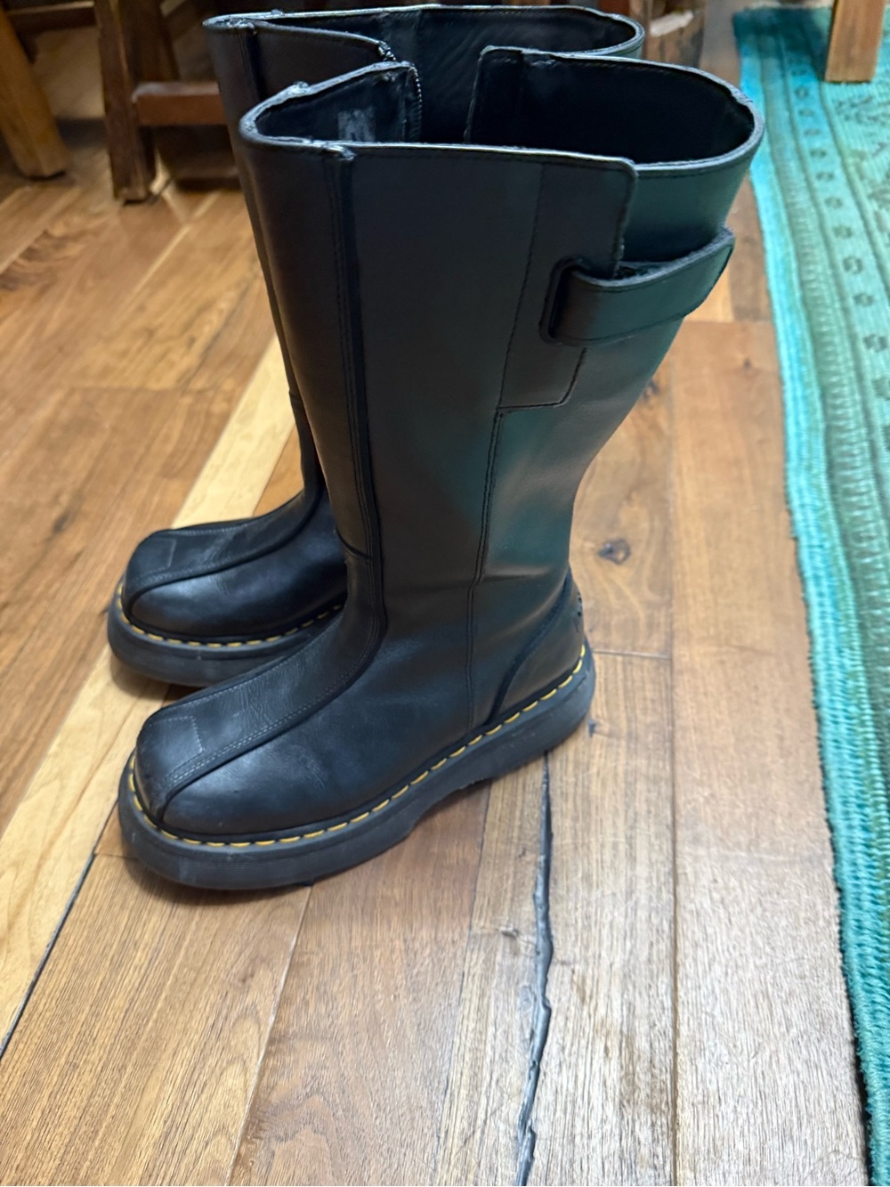 Dr. Martens Buzz Hi Leather Platform Mid-Calf Boots with Yellow Welt Stitching - Picture 4 of 6